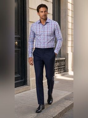 Bugatchi Blue and Lilac Plaid Dress Shirt